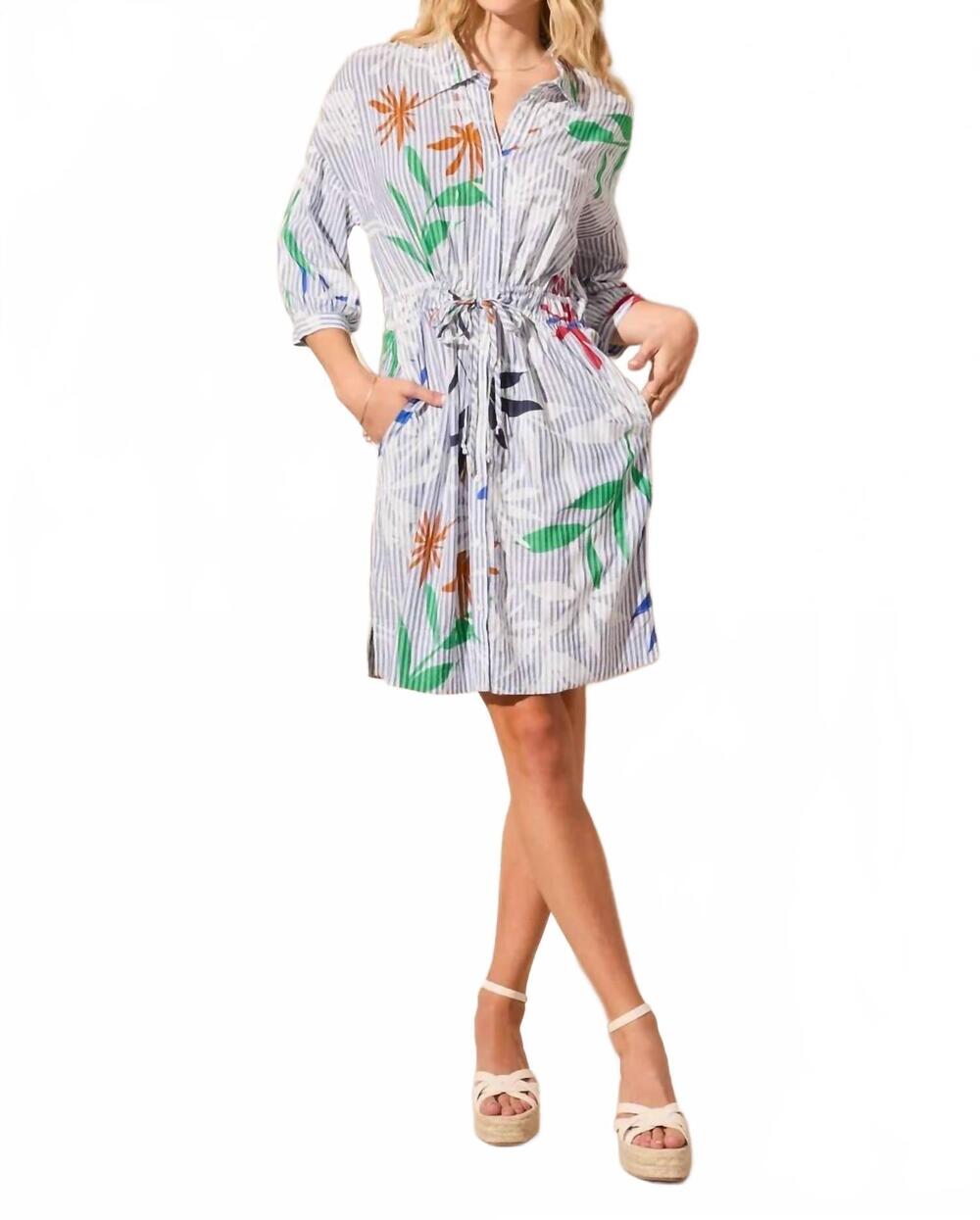 NEW TRIBAL sailboat shirt dress in blue multi